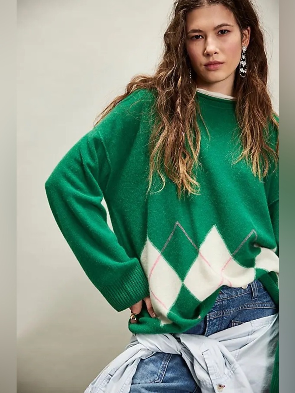 Free People Addie Argyle Cashmere Pullover🔥